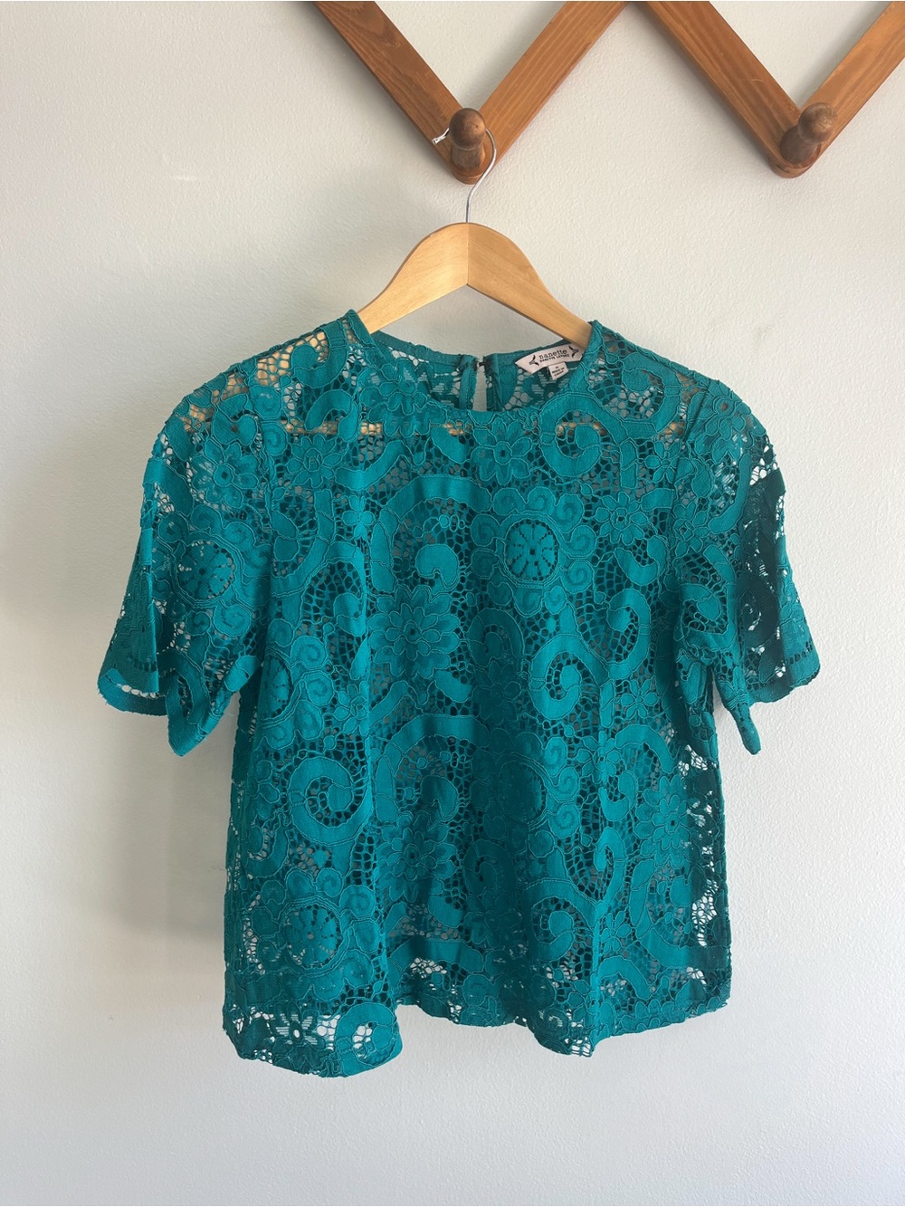 Nanette Lepore Teal Lace Short Sleeve Blouse